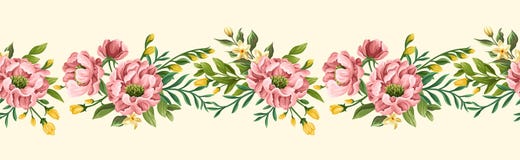 Frontera inconsútil floral con las peonías y los guisantes de olor libre illustration Frontera inconsútil floral con las peonías y los guisantes de olor libre illustration