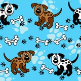 Fronteras inconsútiles de los perros y de los huesos sobre azul ilustración del vector Fronteras inconsútiles de los perros y de los huesos sobre azul ilustración del vector