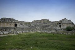 Frontial wide angle view of Miletus ancient theater ruins stock images Frontial wide angle view of Miletus ancient theater ruins stock images