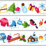 Frontières sans couture avec des objets d'hiver Articles de vacances de Joyeux Noël, de bonne année et symboles Image stock Frontières sans couture avec des objets d'hiver Articles de vacances de Joyeux Noël, de bonne année et symboles Image stock