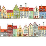 Frontières sans couture des maisons médiévales tirées par la main d'aquarelle illustration stock Frontières sans couture des maisons médiévales tirées par la main d'aquarelle illustration stock