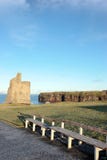 Frosty Benches And Ballybunion Castle Ruin View Royalty Free Stock Photography