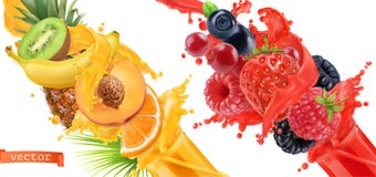 Fruit burst. Splash of juice. 3d vector icon set
