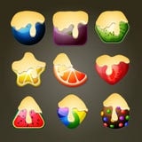 Fruit candies for match three puzzle game with chocolate topping stock illustration Fruit candies for match three puzzle game with chocolate topping stock illustration