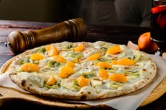 Fruit Sweet Pizza. Pizza For Dessert. Fruit Pizza With Madarins, Kiwi And Apples Royalty Free Stock Image Fruit Sweet Pizza. Pizza For Dessert. Fruit Pizza With Madarins, Kiwi And Apples Royalty Free Stock Image