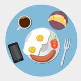 Frukostsymboler sänker uppsättningen med kaffetid stock illustrationer Frukostsymboler sänker uppsättningen med kaffetid stock illustrationer