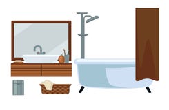 Fruniture del bagno e bagnare le icone piane di vettore degli accessori messe royalty illustrazione gratis Fruniture del bagno e bagnare le icone piane di vettore degli accessori messe royalty illustrazione gratis