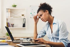 Frustrated Business Woman With Headache At Office Stock Images