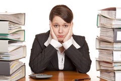 Frustrated Overworked Business Woman In Office Stock Photos
