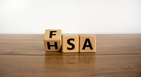FSA or HSA symbol. Turned a cube and changed the word `FSA - Flexible Spending Account` to `HSA - Health Savings Account`.