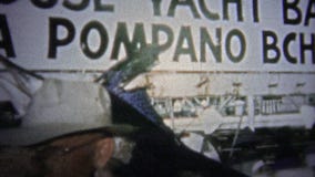 FT LAUDERDALE, ΗΠΑ - 1957: Παραγωγικοί λόγοι αλιείας που επιδεικνύουν sailfish στη λιμενική αποβάθρα απόθεμα βίντεο FT LAUDERDALE, ΗΠΑ - 1957: Παραγωγικοί λόγοι αλιείας που επιδεικνύουν sailfish στη λιμενική αποβάθρα απόθεμα βίντεο