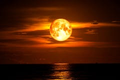 Full Blood Moon On Sea And Ocean Light Sky Silhouette Cloud Royalty Free Stock Image
