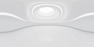 Full 360 degree equirectangular panorama hdri of modern futuristic white building interior 3d render illustration
