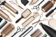 Full frame of professional hair dresser tools on white background Stock Image Full frame of professional hair dresser tools on white background Stock Image