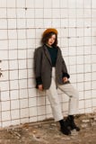 Full length portrait of young girl in blazer and beige hat royalty free stock photo Full length portrait of young girl in blazer and beige hat royalty free stock photo