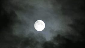 Full Moon with Moving Clouds in Dark Sky at Night