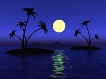 Full moon in the ocean and the desert island with palms stock illustration Full moon in the ocean and the desert island with palms stock illustration