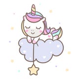 Fumetto felice del cavallino di vettore sveglio dell'unicorno sulla stella della tenuta della nuvola illustrazione vettoriale Fumetto felice del cavallino di vettore sveglio dell'unicorno sulla stella della tenuta della nuvola illustrazione vettoriale