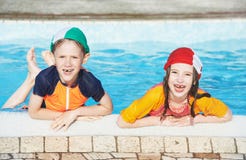 Fun children in hotel resort pool Stock Image Fun children in hotel resort pool Stock Image