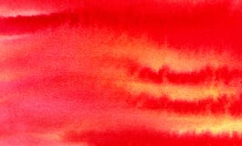 Fundo abstrato da aguarela Vermelho com as listras amarelas que protegem no papel cru Textura (de papel) enrugada foto de stock royalty free Fundo abstrato da aguarela Vermelho com as listras amarelas que protegem no papel cru Textura (de papel) enrugada foto de stock royalty free