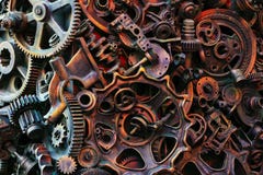 Fundo de Steampunk, máquina e partes mecânicas, grandes engrenagens e correntes das máquinas e dos tratores imagens de stock royalty free Fundo de Steampunk, máquina e partes mecânicas, grandes engrenagens e correntes das máquinas e dos tratores imagens de stock royalty free