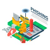 Fundo do conceito do ataque de Phishing, estilo isométrico ilustração royalty free Fundo do conceito do ataque de Phishing, estilo isométrico ilustração royalty free