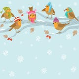 Fundo do inverno com pássaros engraçados. ilustração royalty free Fundo do inverno com pássaros engraçados. ilustração royalty free