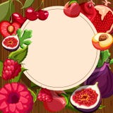 Fundo redondo com frutos exóticos ilustração stock Fundo redondo com frutos exóticos ilustração stock