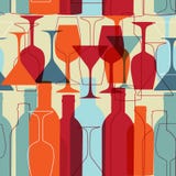 Fundo sem emenda com frascos e vidros de vinho ilustração stock Fundo sem emenda com frascos e vidros de vinho ilustração stock