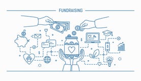 Fundraising. Line art flat contour vector illustration. stock illustration Fundraising. Line art flat contour vector illustration. stock illustration