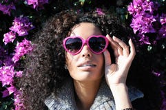 Funny Black Girl With Purple Heart Glasses Royalty Free Stock Photos Funny Black Girl With Purple Heart Glasses Royalty Free Stock Photos