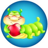 Funny cartoon caterpillar with red apple on blue background Royalty Free Stock Image Funny cartoon caterpillar with red apple on blue background Royalty Free Stock Image