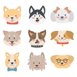 Funny cartoon dog character heads bread cartoon puppy friendly adorable canine vector illustration. royalty free illustration Funny cartoon dog character heads bread cartoon puppy friendly adorable canine vector illustration. royalty free illustration