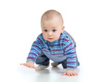 Funny crawling baby over white background royalty free stock image Funny crawling baby over white background royalty free stock image