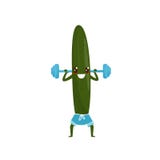 Funny cucumber exercising with barbell, sportive vegetable cartoon character doing fitness exercise vector Illustration royalty free illustration Funny cucumber exercising with barbell, sportive vegetable cartoon character doing fitness exercise vector Illustration royalty free illustration