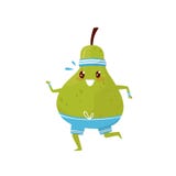 Funny green pear running, sportive fruit cartoon character doing fitness exercise vector Illustration on a white vector illustration Funny green pear running, sportive fruit cartoon character doing fitness exercise vector Illustration on a white vector illustration