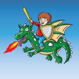 Funny illustration of child as a knight on a flying drago Stock Photo Funny illustration of child as a knight on a flying drago Stock Photo