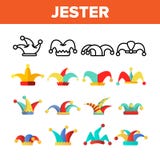 Funny Jester Hat Linear Vector Icons Set vector illustration Funny Jester Hat Linear Vector Icons Set vector illustration