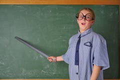 Funny kid girl at school teacher costume stock image Funny kid girl at school teacher costume stock image