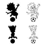 Set of silhouettes and a contour of soccer players playing ball stock illustration Set of silhouettes and a contour of soccer players playing ball stock illustration