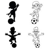 Set of silhouettes and a contour of soccer players playing ball stock illustration Set of silhouettes and a contour of soccer players playing ball stock illustration
