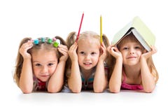 Funny Kids With Book, Pencils And Paints Royalty Free Stock Images Funny Kids With Book, Pencils And Paints Royalty Free Stock Images