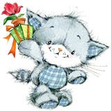 Funny kitten and flower for holiday greetings card and kids bac stock illustration Funny kitten and flower for holiday greetings card and kids bac stock illustration