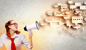 Funny Looking Woman With Megaphone Royalty Free Stock Image