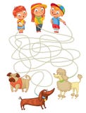 Funny maze game: help owners find their pets stock illustration Funny maze game: help owners find their pets stock illustration