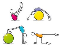 Funny persons practicing pilates