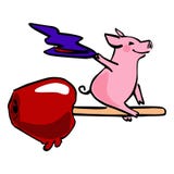 Halloween vector cartoon pig and candy apple vector illustration Halloween vector cartoon pig and candy apple vector illustration