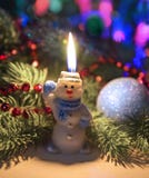 Funny Snowman With Conifer And Decorations Royalty Free Stock Image