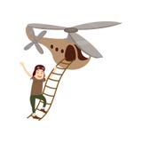 Funny young man enters a beautiful little helicopter vector illustration Funny young man enters a beautiful little helicopter vector illustration
