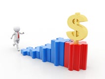 Funzionamento dell'uomo di affari nei confronti del dollaro 3d rendono illustrazione di stock Funzionamento dell'uomo di affari nei confronti del dollaro 3d rendono illustrazione di stock